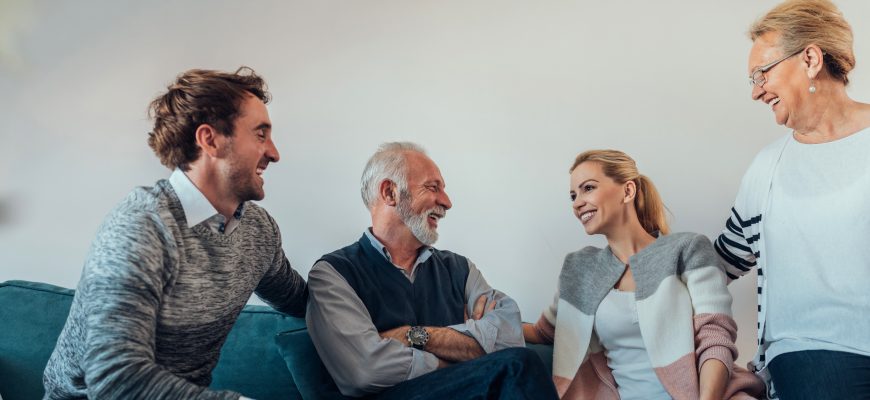 Family discussing senior care, tips for disputes, assisted living options